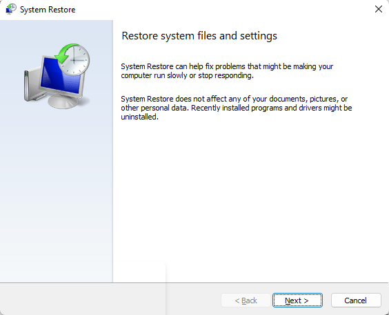 System Restore dialog box